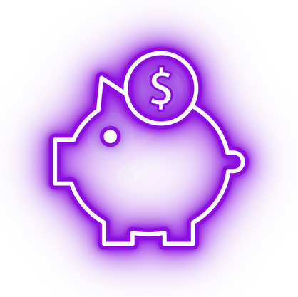 Neon purple piggy bank icon