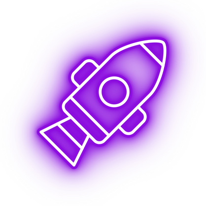 Neon purple space rocket icon